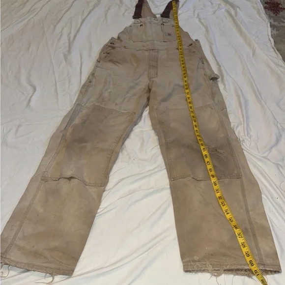 Carhartt Duck Bib Overalls Mens 38x32  Brown Double Knee Workwear Carpenter - Picture 7 of 11